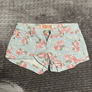 Denim Flower Design Shorts